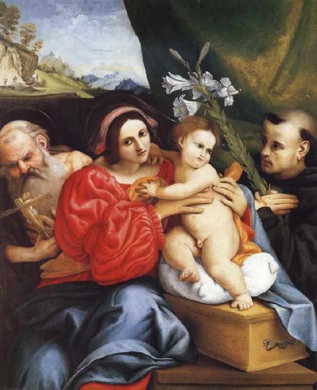 LOTTO, Lorenzo The Virgin and Child with Saint Jerome and Saint Nicholas of Tolentino Sweden oil painting art